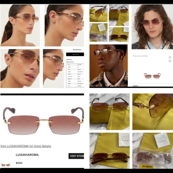 GUCCI VERY COOL ,UNISEX WITH LOGO “ GG” ON RIMLESS RECTANGULAR SUNGLASSES - Picture 9 of 16